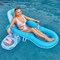 Pool Floats Lounger Adult, Fabric Pool Floaties Lounge Convertible 2-in-1 Floating Water Floaty with Cup Holders Adjustable Backrest Recliner